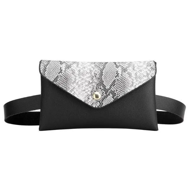 Snake Pattern Shoulder Waist Bag Fanny Belt Packs Phone Pouch Women Flap Vegan Leather Crossbody Casual Messenger Chest Bags