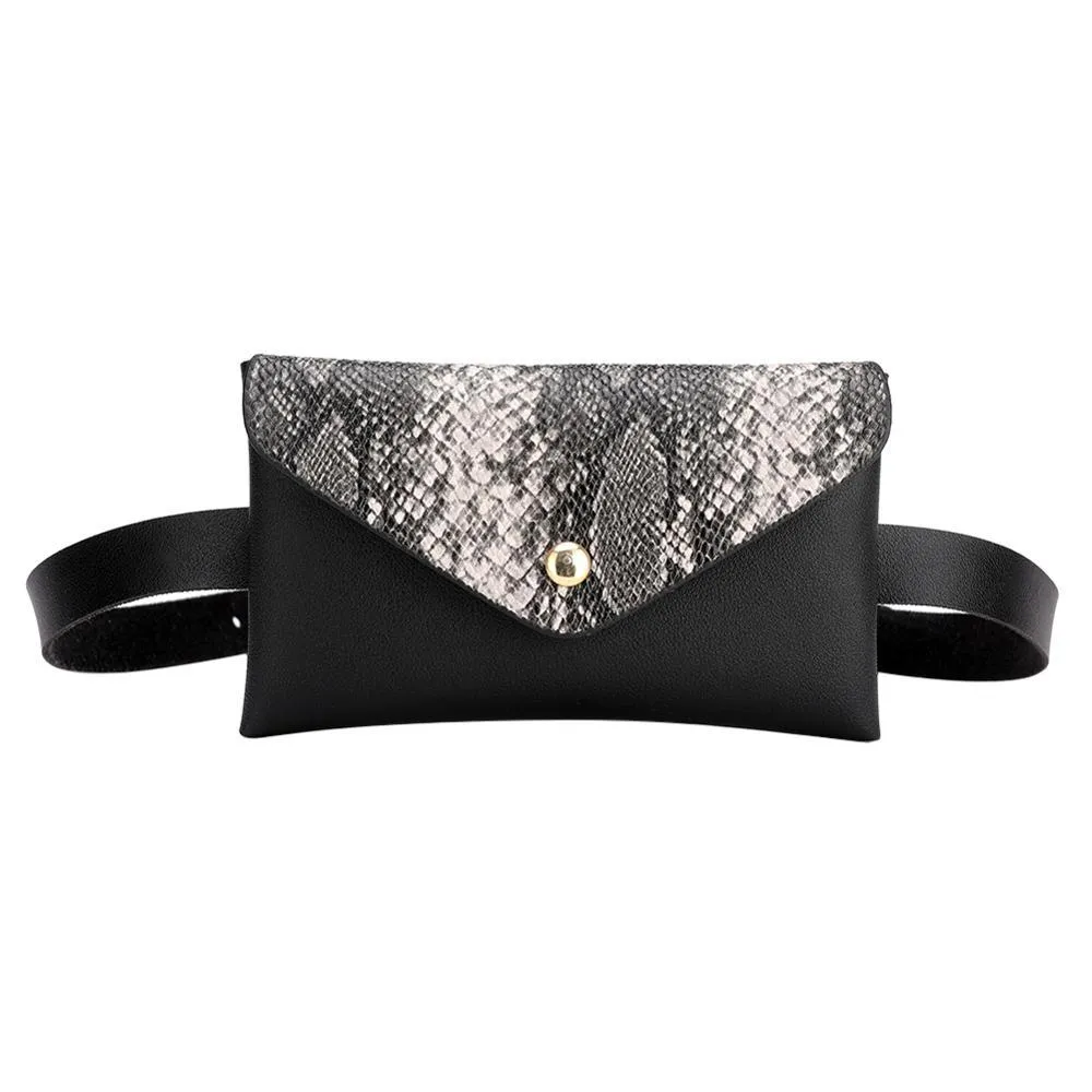 Snake Pattern Shoulder Waist Bag Fanny Belt Packs Phone Pouch Women Flap Vegan Leather Crossbody Casual Messenger Chest Bags