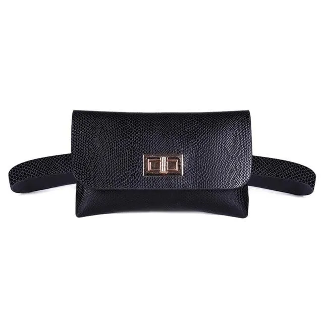 Snake Pattern Shoulder Waist Bag Fanny Belt Packs Phone Pouch Women Flap Vegan Leather Crossbody Casual Messenger Chest Bags