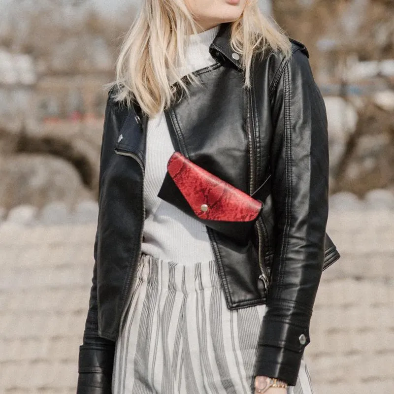 Snake Pattern Shoulder Waist Bag Fanny Belt Packs Phone Pouch Women Flap Vegan Leather Crossbody Casual Messenger Chest Bags