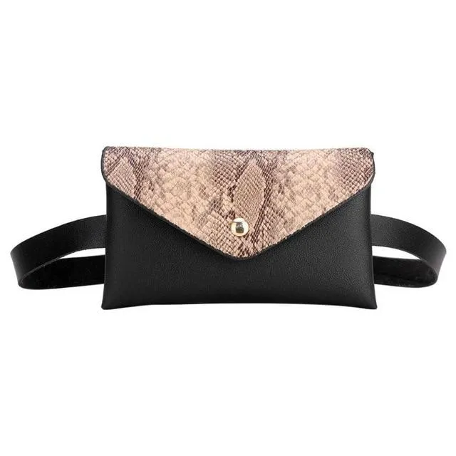 Snake Pattern Shoulder Waist Bag Fanny Belt Packs Phone Pouch Women Flap Vegan Leather Crossbody Casual Messenger Chest Bags