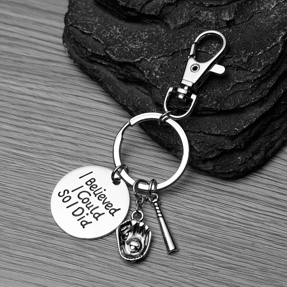Softball I Believed I Could So I Did Bat & Ball Charm Keychain