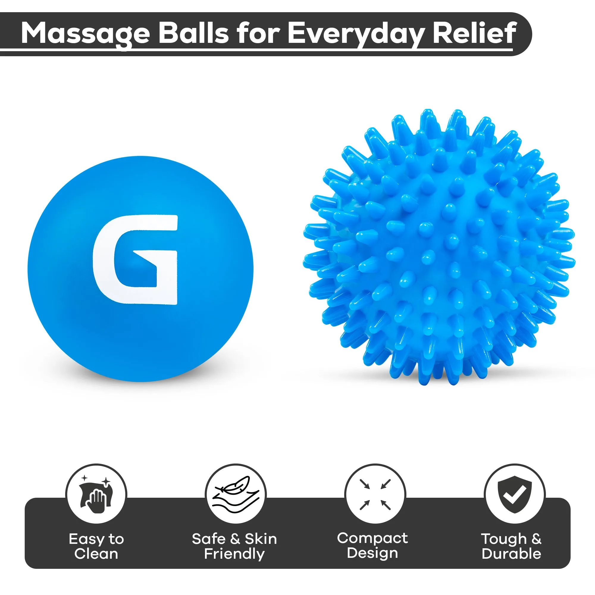 Spiky Massage Ball and Lacrosse Ball Set - Portable Stress Balls - Durable Physio Ball for Trigger Point Therapy