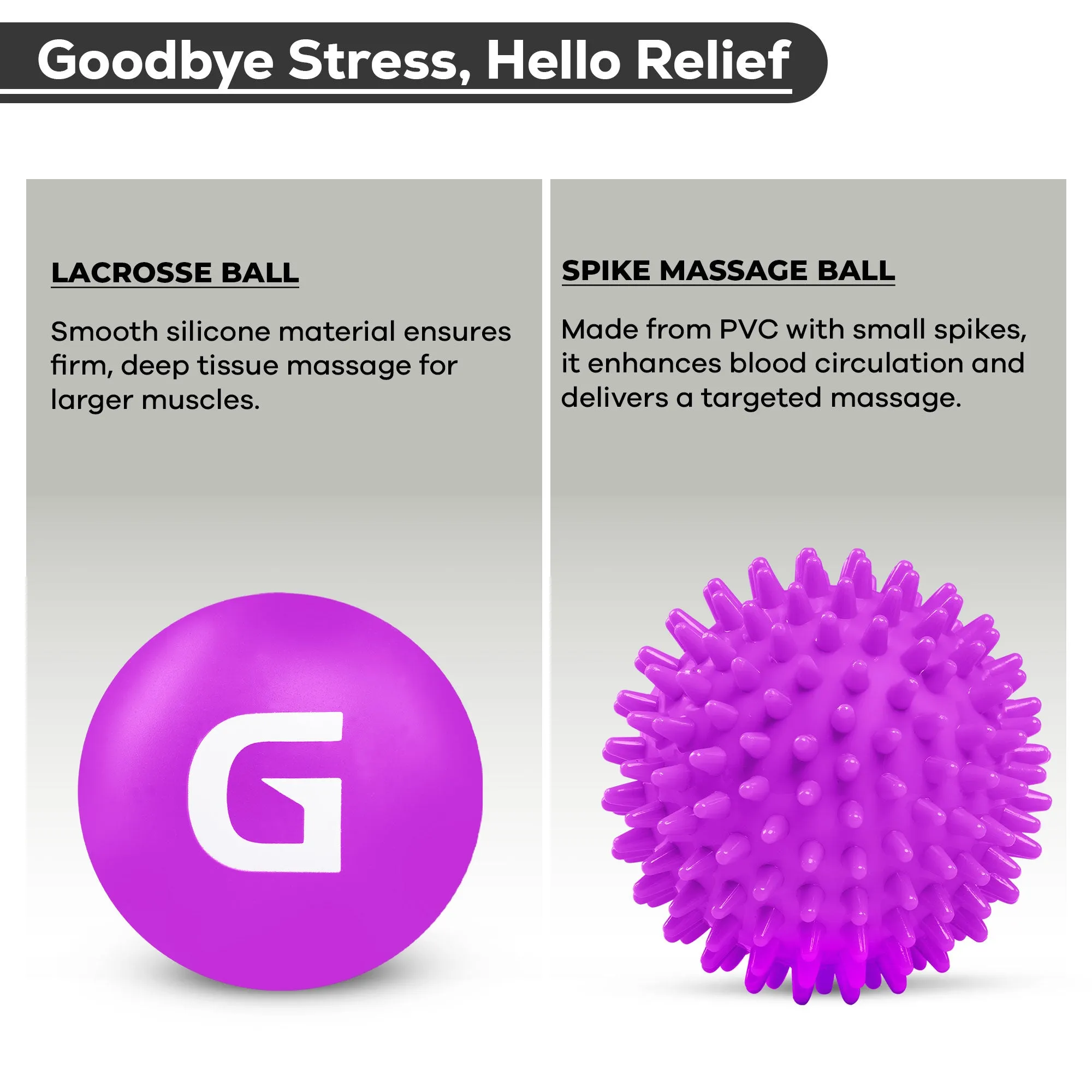 Spiky Massage Ball and Lacrosse Ball Set - Portable Stress Balls - Durable Physio Ball for Trigger Point Therapy