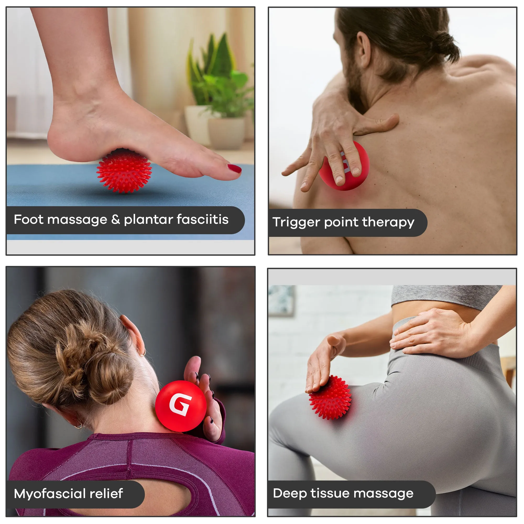 Spiky Massage Ball and Lacrosse Ball Set - Portable Stress Balls - Durable Physio Ball for Trigger Point Therapy