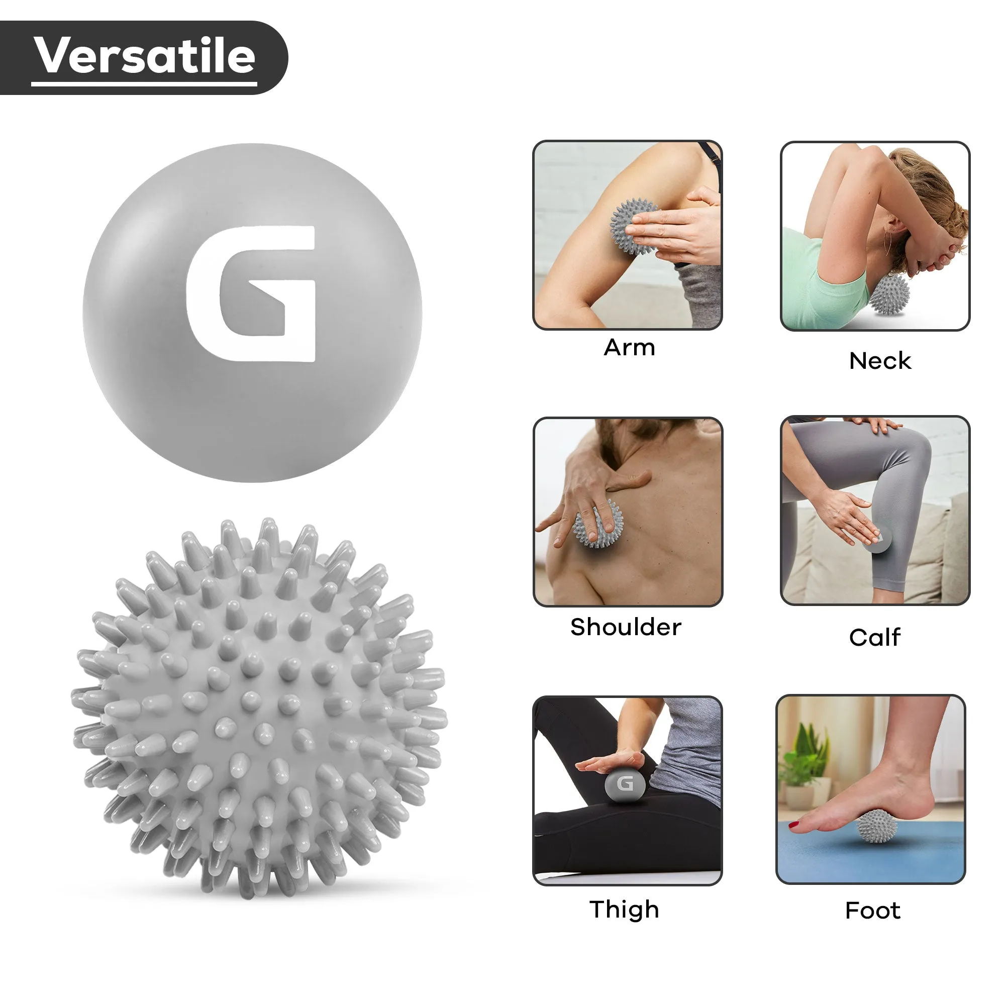 Spiky Massage Ball and Lacrosse Ball Set - Portable Stress Balls - Durable Physio Ball for Trigger Point Therapy