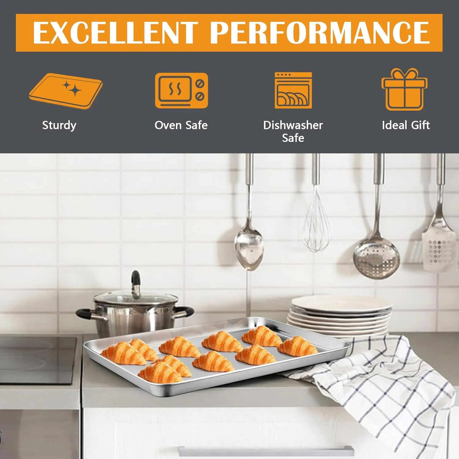 Stainless Steel Cookie Sheet Baking Pan Oven Tray Commercial Baking Sheet 2 Pcs