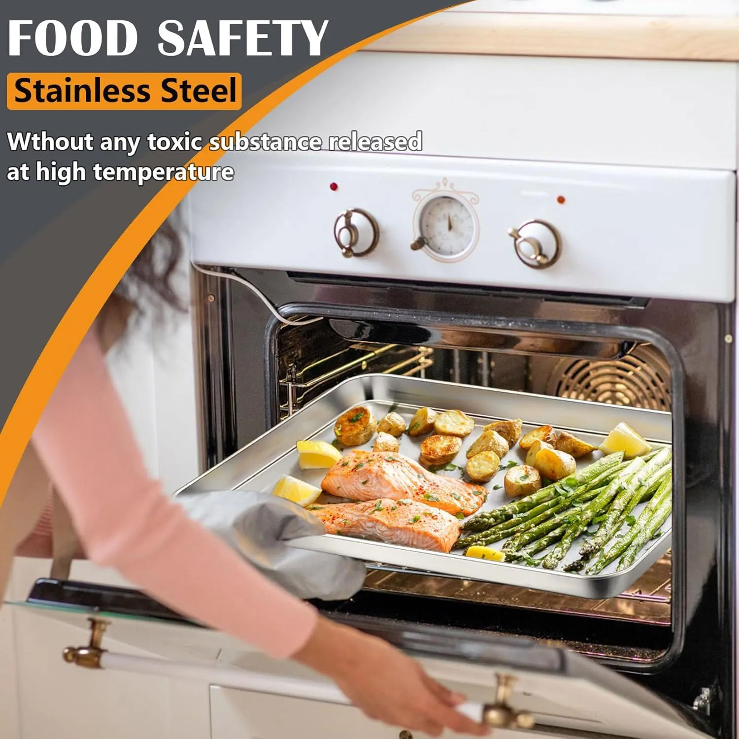 Stainless Steel Cookie Sheet Baking Pan Oven Tray Commercial Baking Sheet 2 Pcs