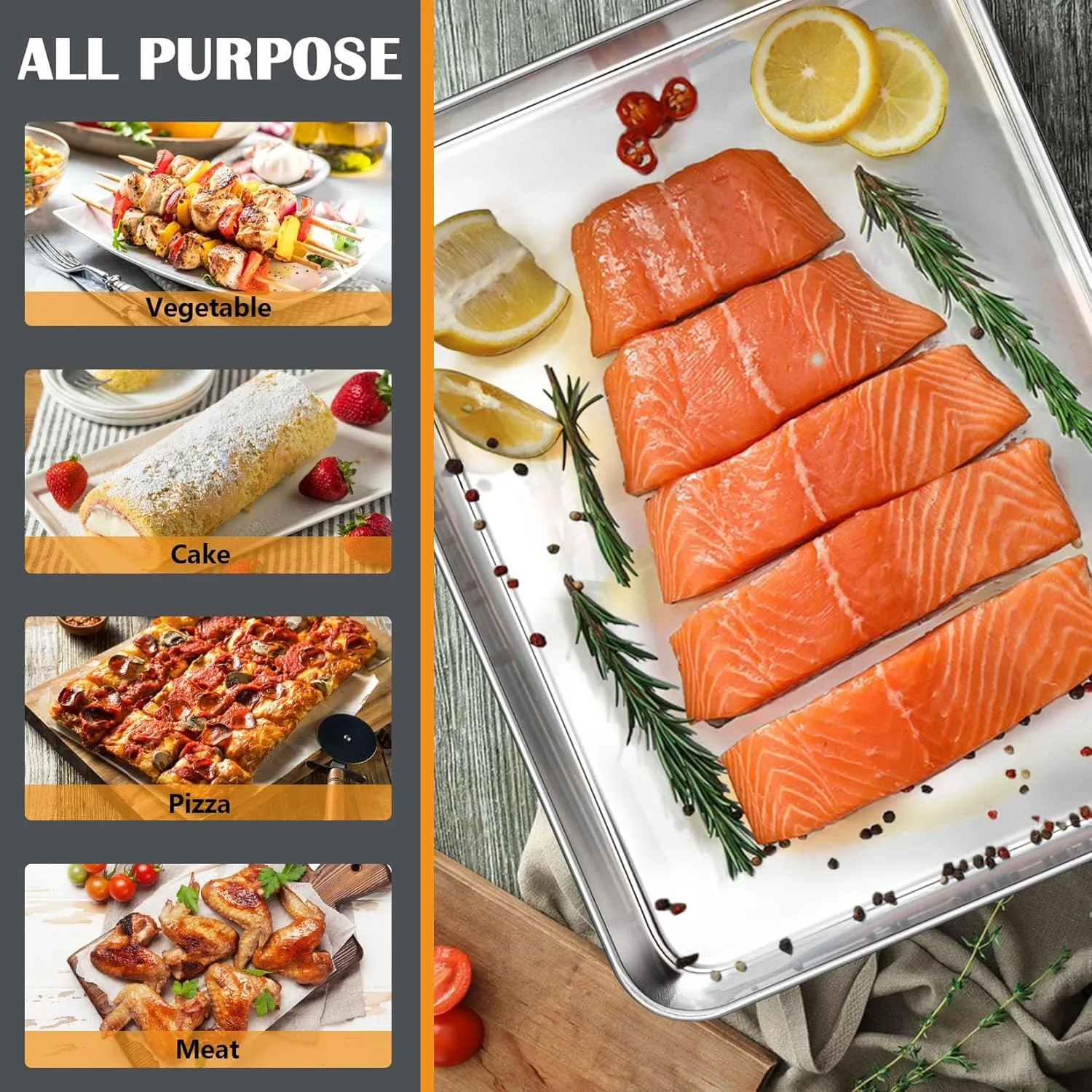 Stainless Steel Cookie Sheet Baking Pan Oven Tray Commercial Baking Sheet 2 Pcs