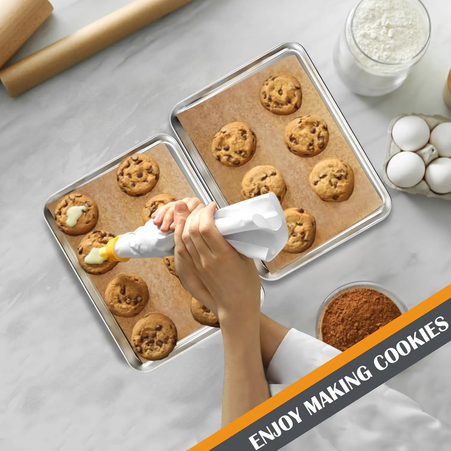 Stainless Steel Cookie Sheet Baking Pan Oven Tray Commercial Baking Sheet 2 Pcs