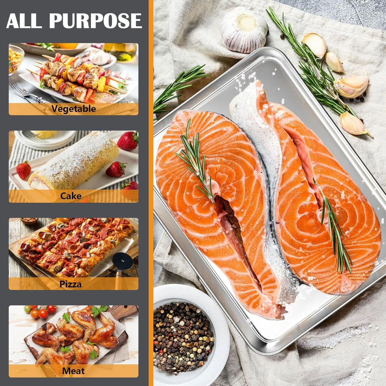 Stainless Steel Cookie Sheet Baking Pan Oven Tray Commercial Baking Sheet 2 Pcs