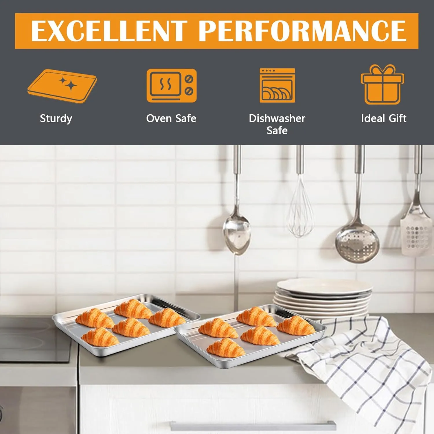 Stainless Steel Cookie Sheet Baking Pan Oven Tray Commercial Baking Sheet 2 Pcs