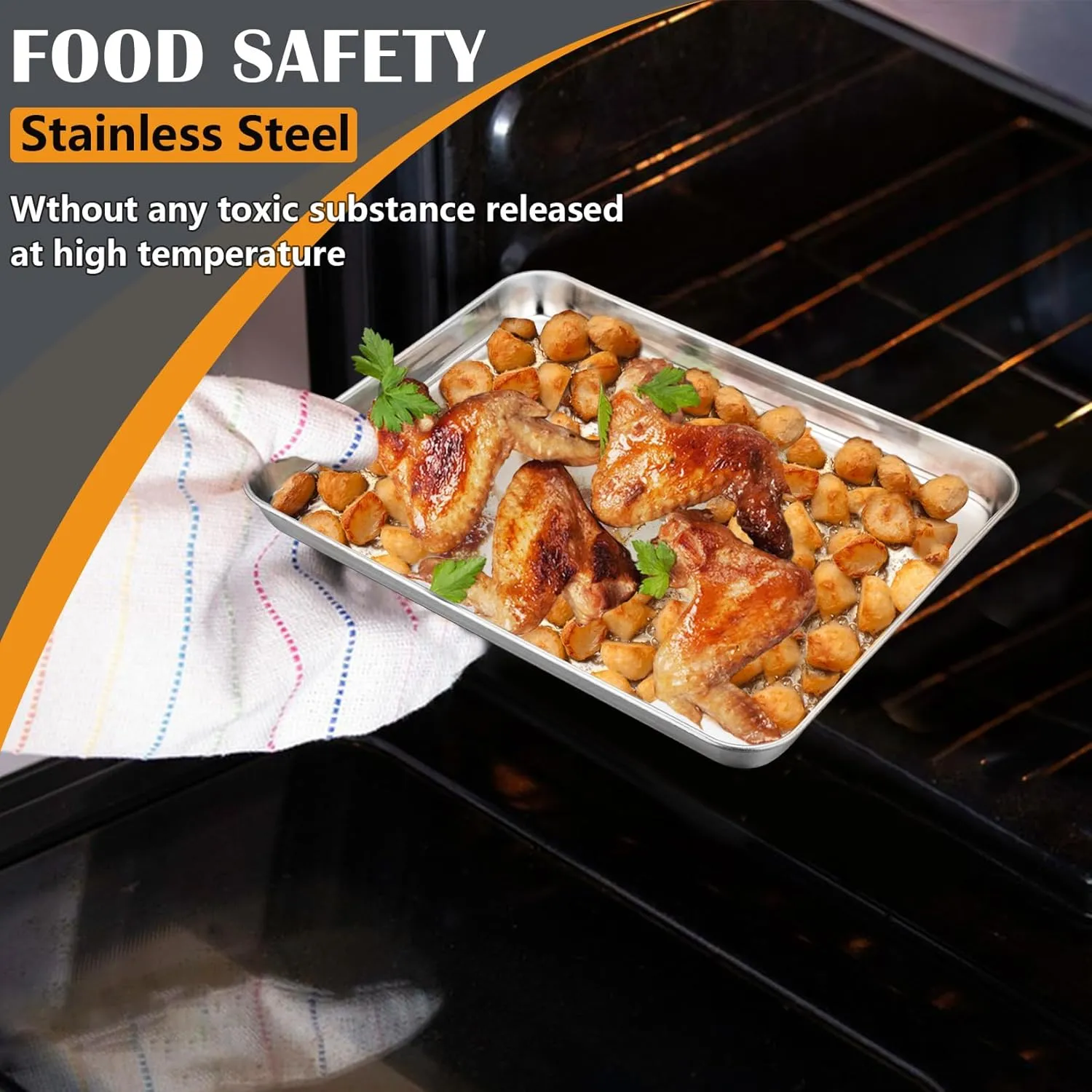 Stainless Steel Cookie Sheet Baking Pan Oven Tray Commercial Baking Sheet 2 Pcs