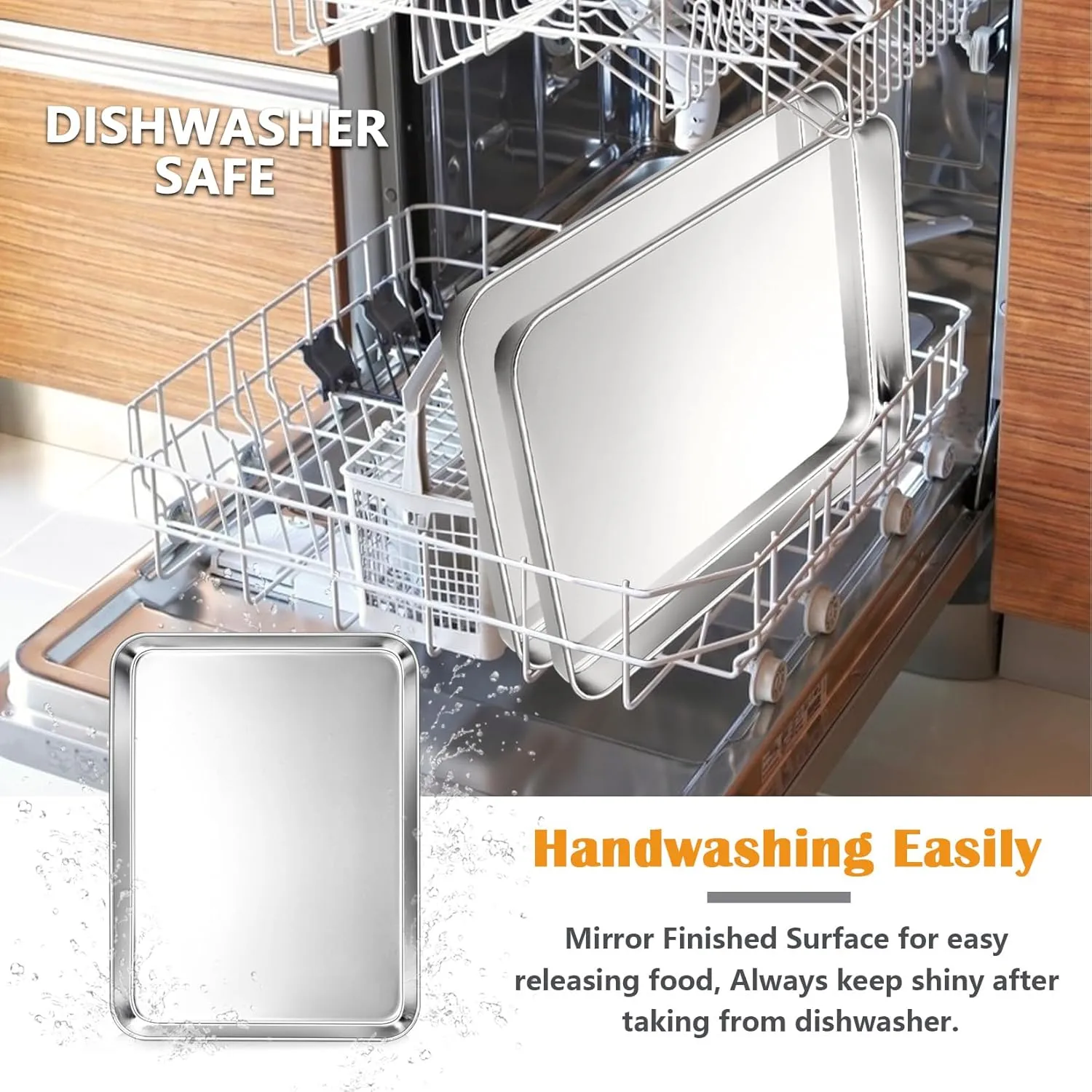 Stainless Steel Cookie Sheet Baking Pan Oven Tray Commercial Baking Sheet 2 Pcs