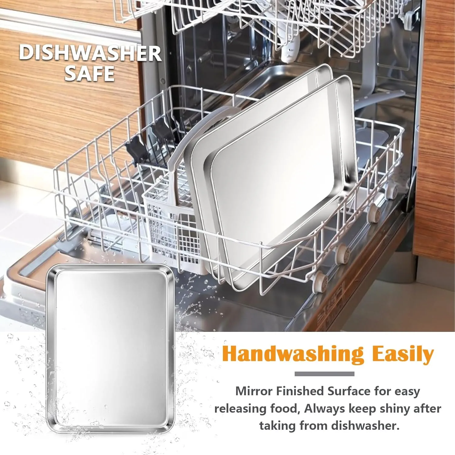 Stainless Steel Cookie Sheet Baking Pan Oven Tray Commercial Baking Sheet 2 Pcs