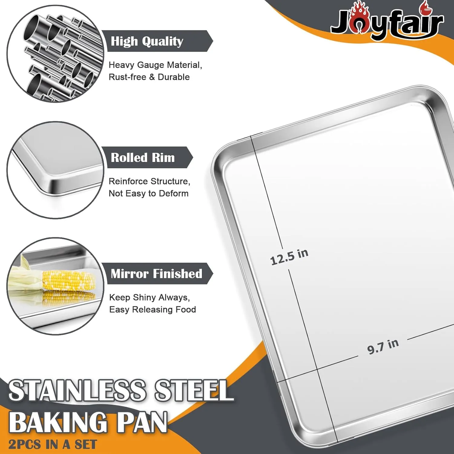 Stainless Steel Cookie Sheet Baking Pan Oven Tray Commercial Baking Sheet 2 Pcs