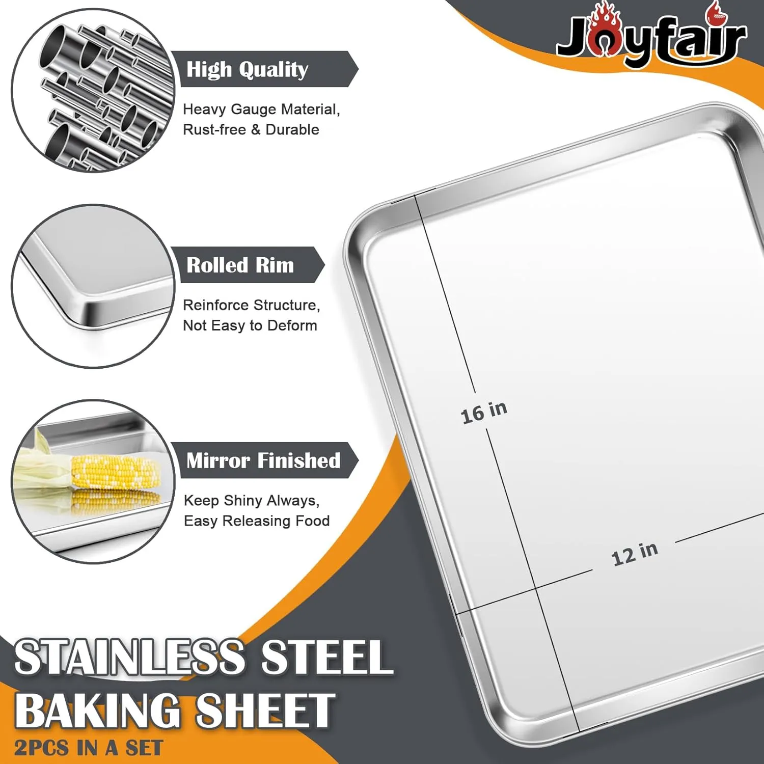 Stainless Steel Cookie Sheet Baking Pan Oven Tray Commercial Baking Sheet 2 Pcs