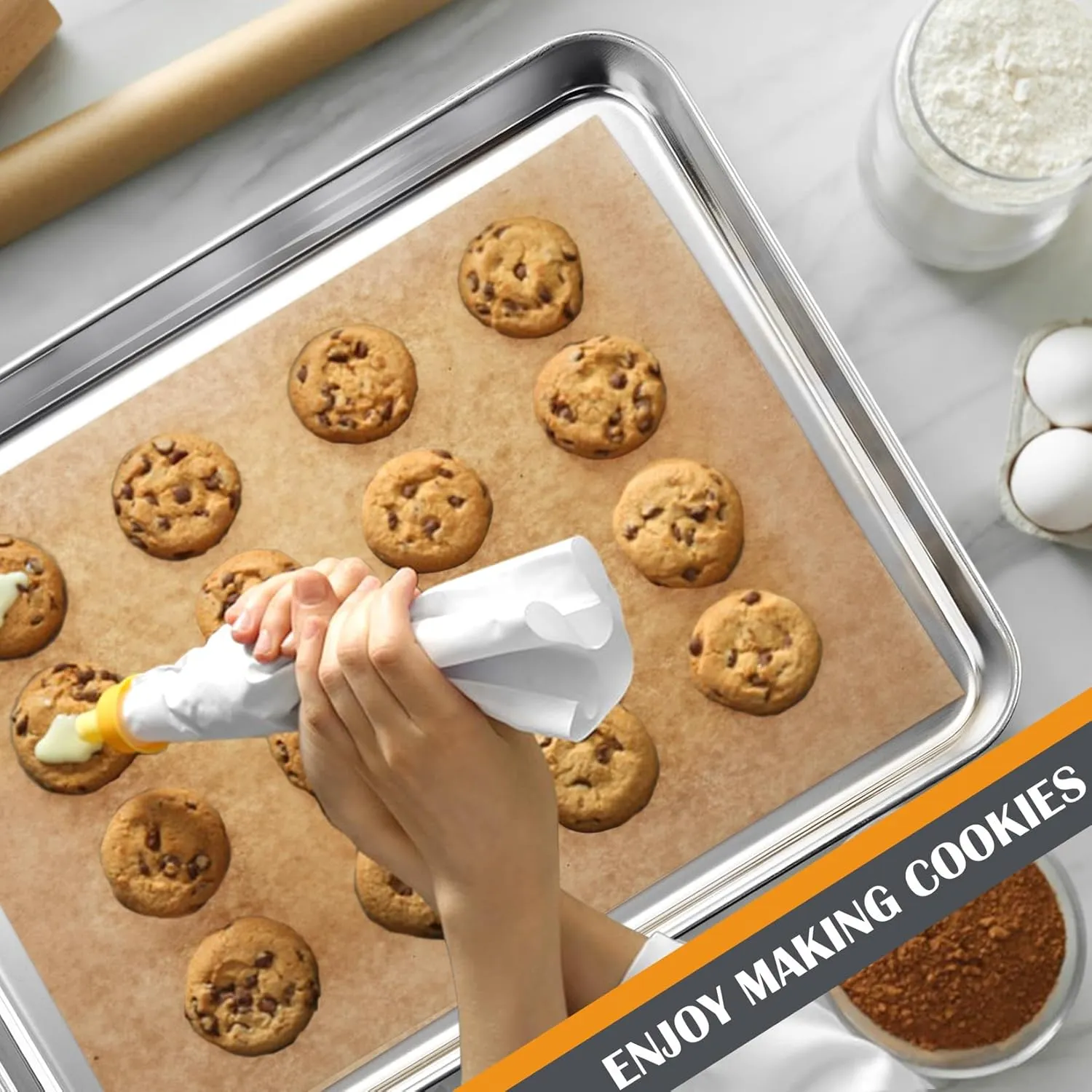 Stainless Steel Cookie Sheet Baking Pan Oven Tray Commercial Baking Sheet 2 Pcs