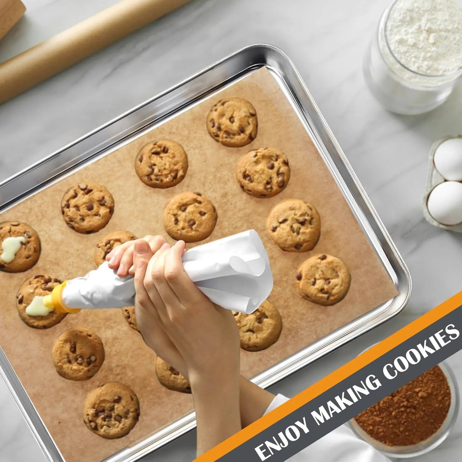 Stainless Steel Cookie Sheet Baking Pan Oven Tray Commercial Baking Sheet 2 Pcs