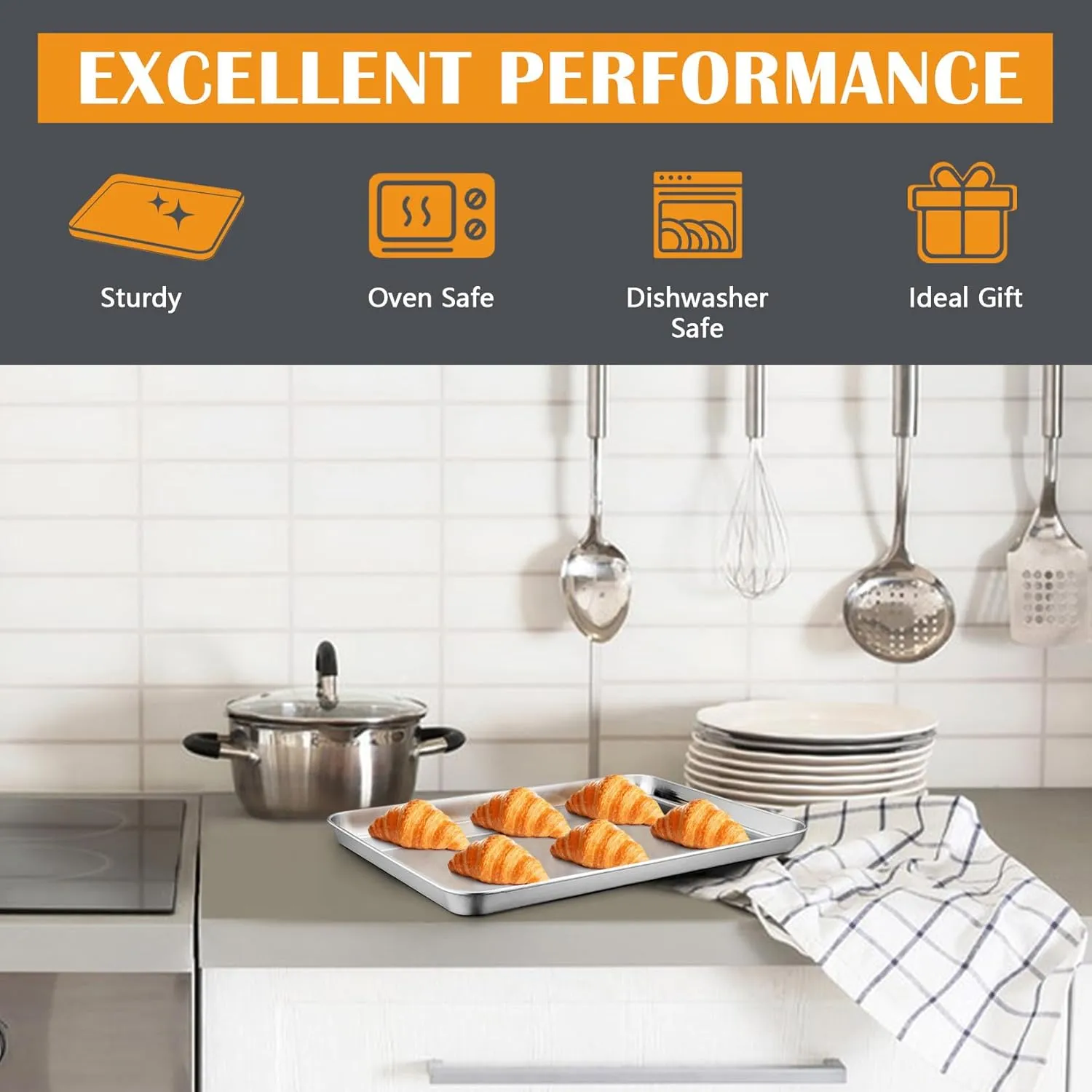 Stainless Steel Cookie Sheet Baking Pan Oven Tray Commercial Baking Sheet 2 Pcs