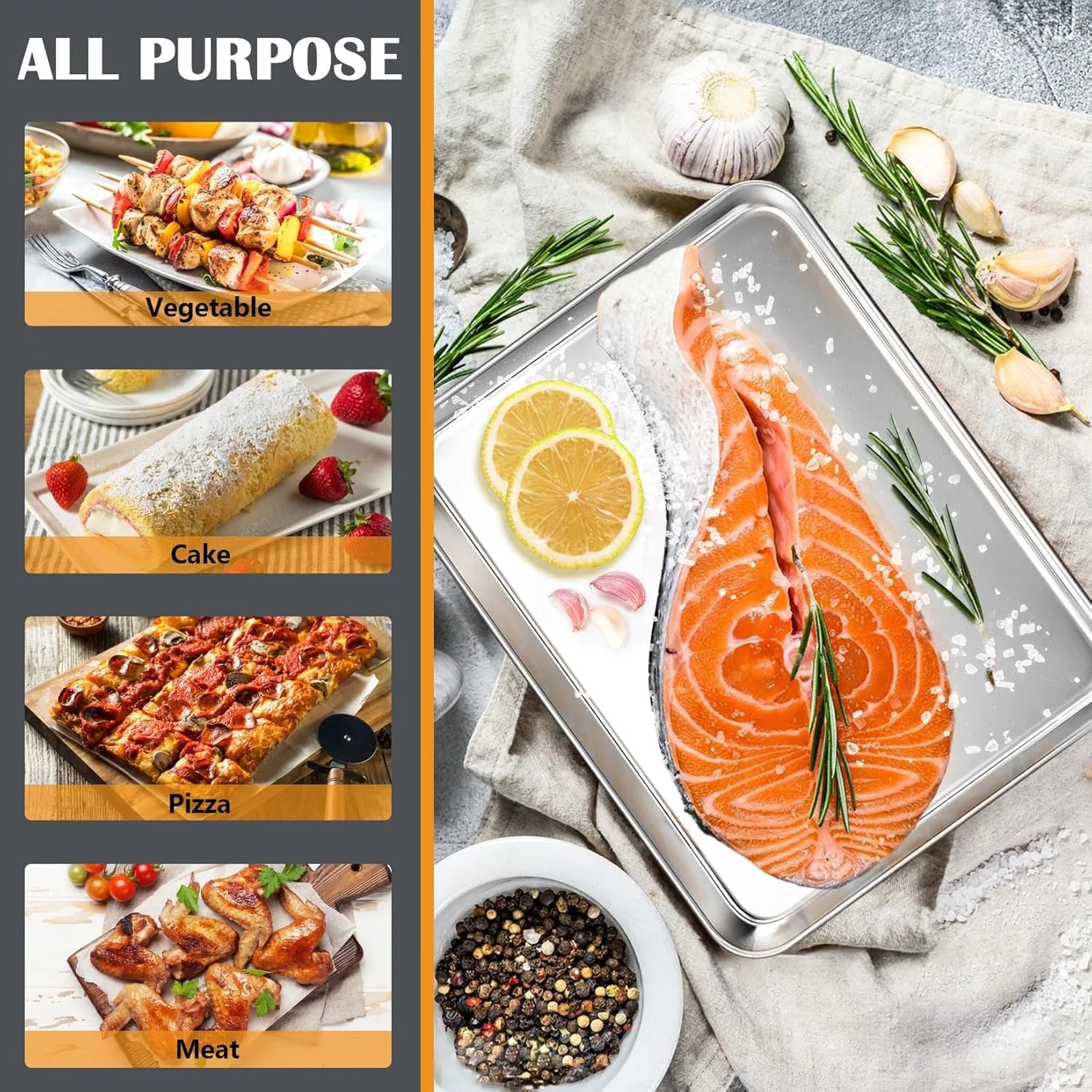 Stainless Steel Cookie Sheet Baking Pan Oven Tray Commercial Baking Sheet 2 Pcs