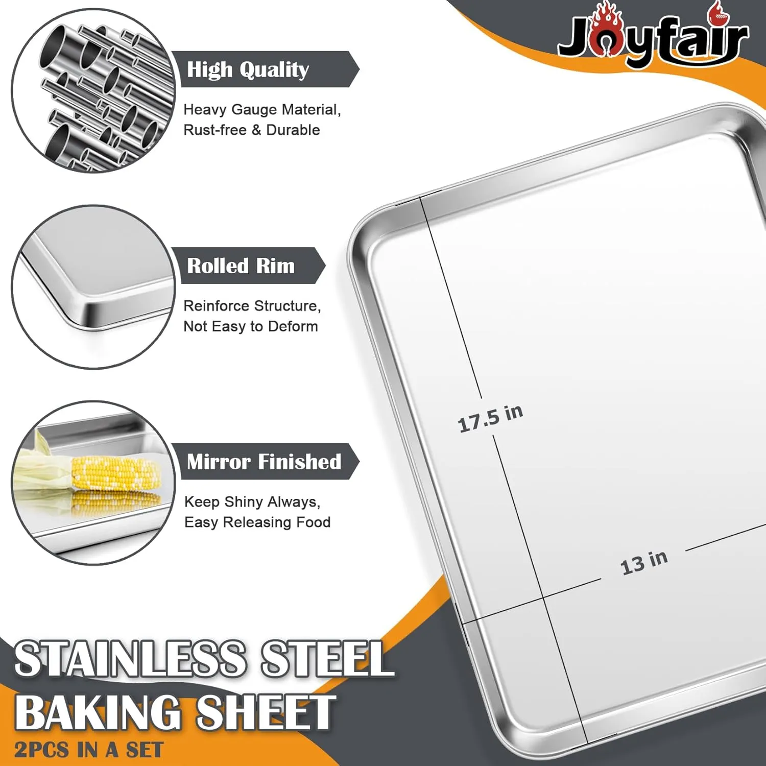Stainless Steel Cookie Sheet Baking Pan Oven Tray Commercial Baking Sheet 2 Pcs