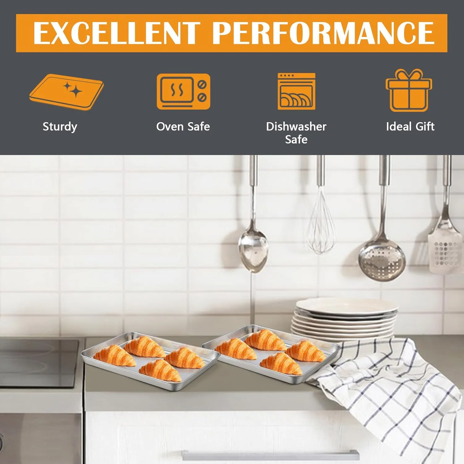 Stainless Steel Cookie Sheet Baking Pan Oven Tray Commercial Baking Sheet 2 Pcs
