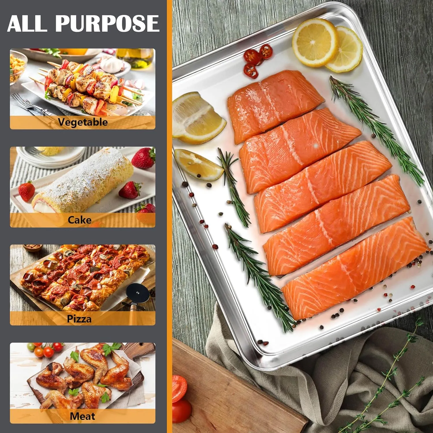 Stainless Steel Cookie Sheet Baking Pan Oven Tray Commercial Baking Sheet 2 Pcs