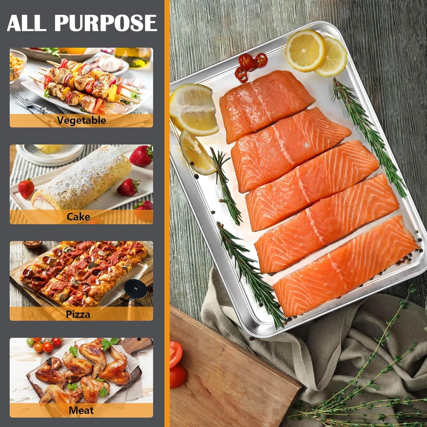 Stainless Steel Cookie Sheet Baking Pan Oven Tray Commercial Baking Sheet 2 Pcs