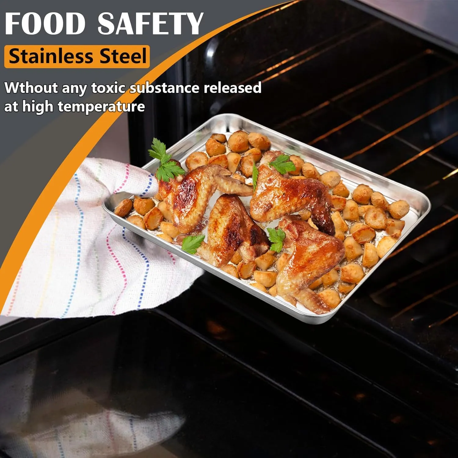 Stainless Steel Cookie Sheet Baking Pan Oven Tray Commercial Baking Sheet 2 Pcs