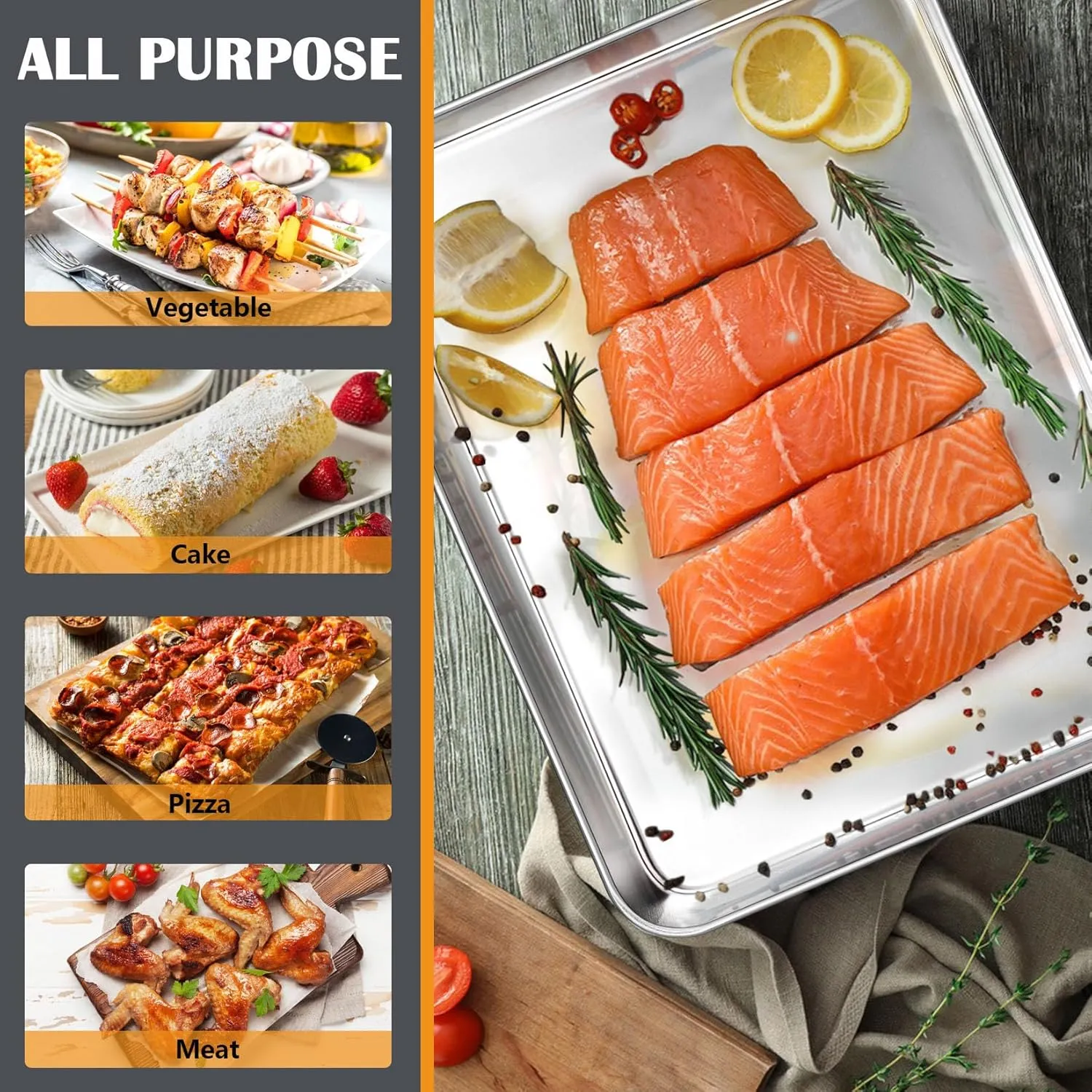 Stainless Steel Cookie Sheet Baking Pan Oven Tray Commercial Baking Sheet 2 Pcs