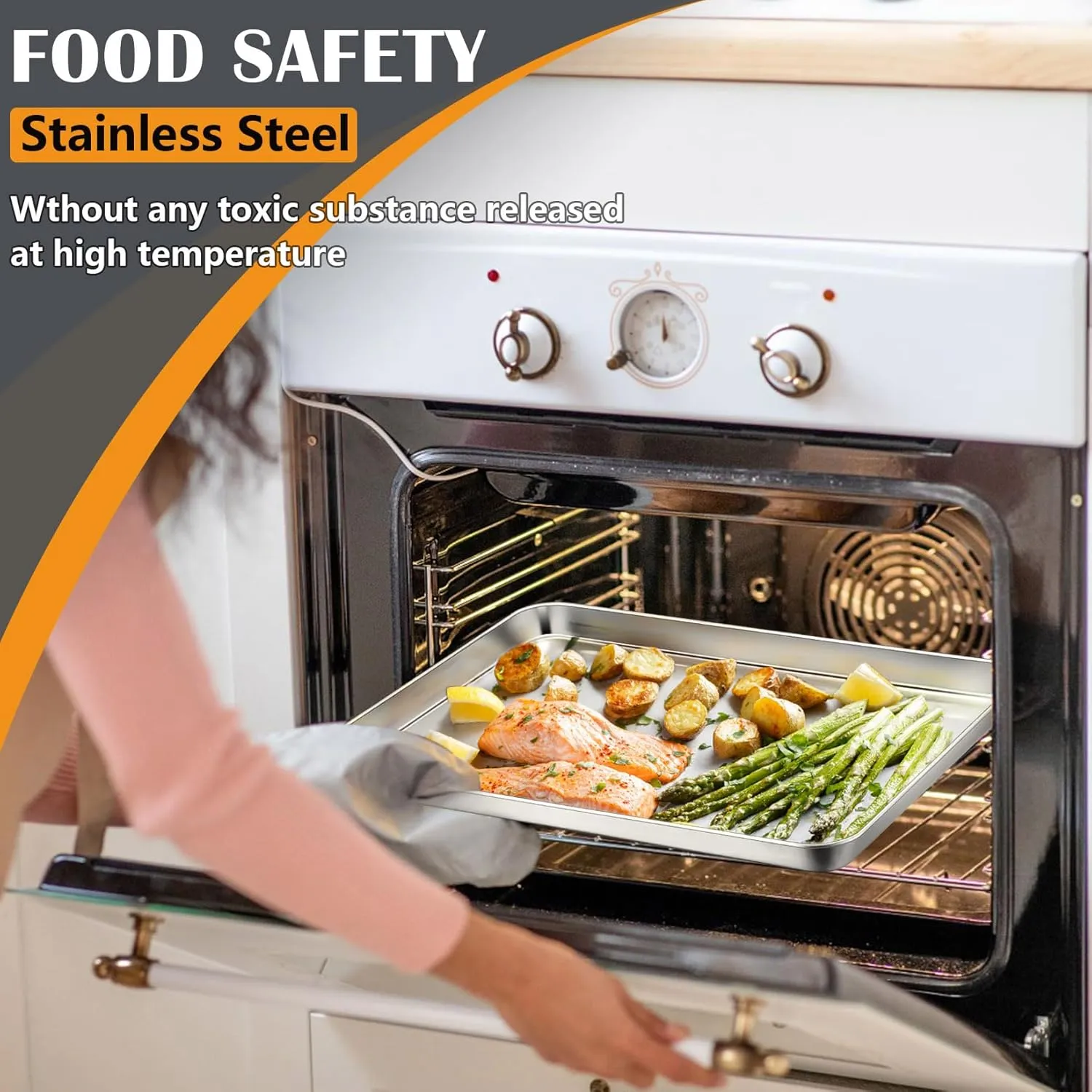Stainless Steel Cookie Sheet Baking Pan Oven Tray Commercial Baking Sheet 2 Pcs
