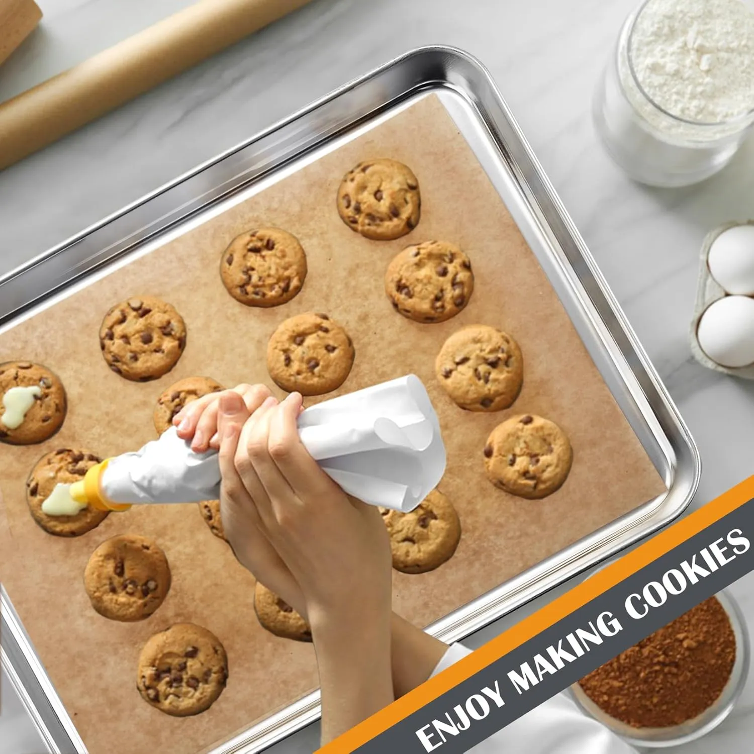 Stainless Steel Cookie Sheet Baking Pan Oven Tray Commercial Baking Sheet 2 Pcs