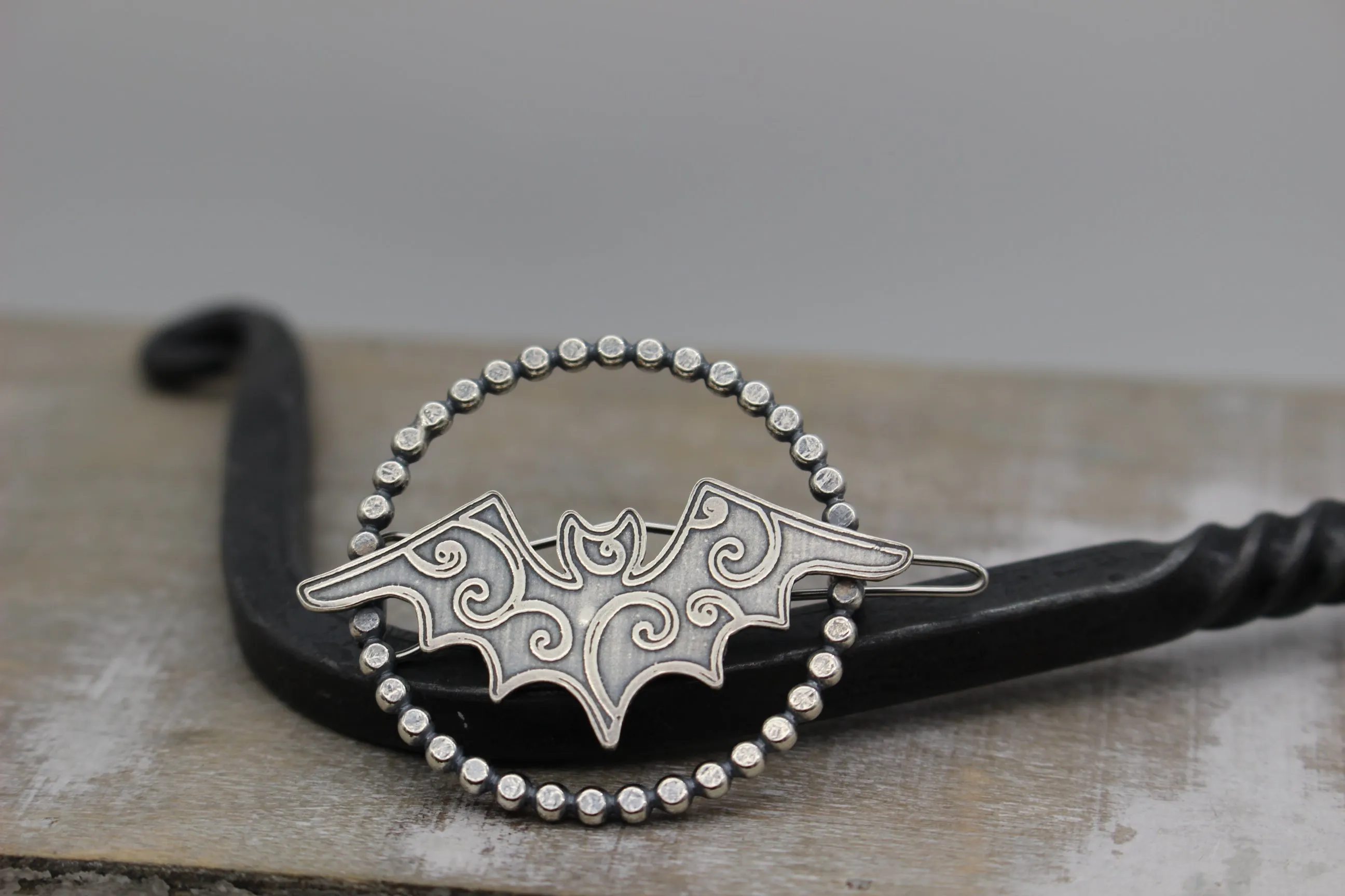 Sterling silver Flourish Bat Barrette