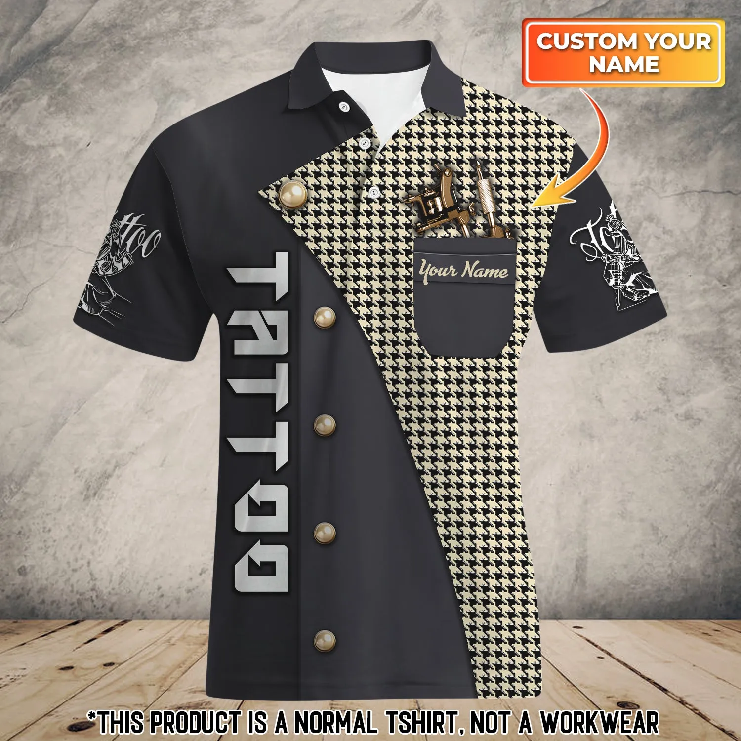 Tattoo Art D100 Personalized Name 3D Polo Shirt With Pocket (non workwear)