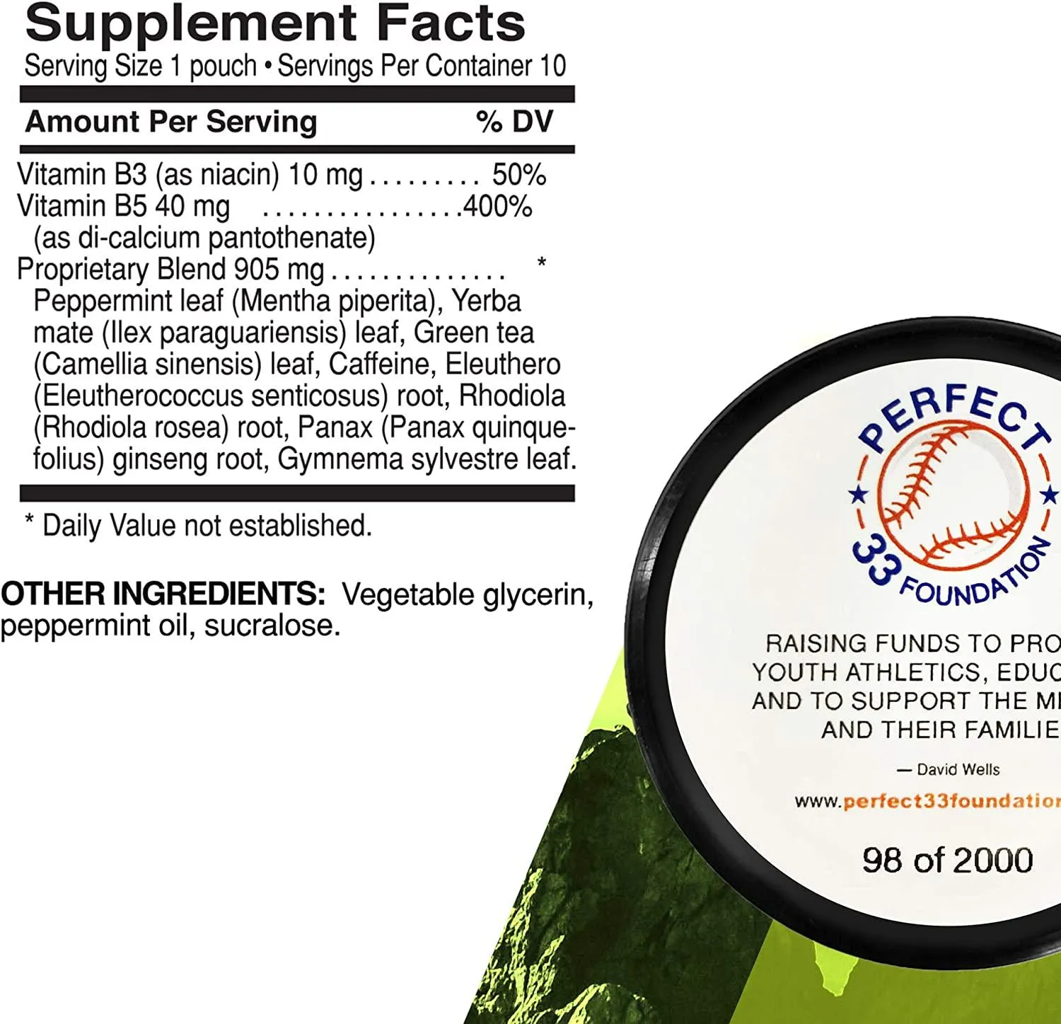 TeaZa Herbal Energy Pouch 4 Peppermint Pucks and Bonus Authentically Signed David Wells Limited Edition Peppermint Puck - Nicotine and Caffeine Free Energy Boost Dip Pouches