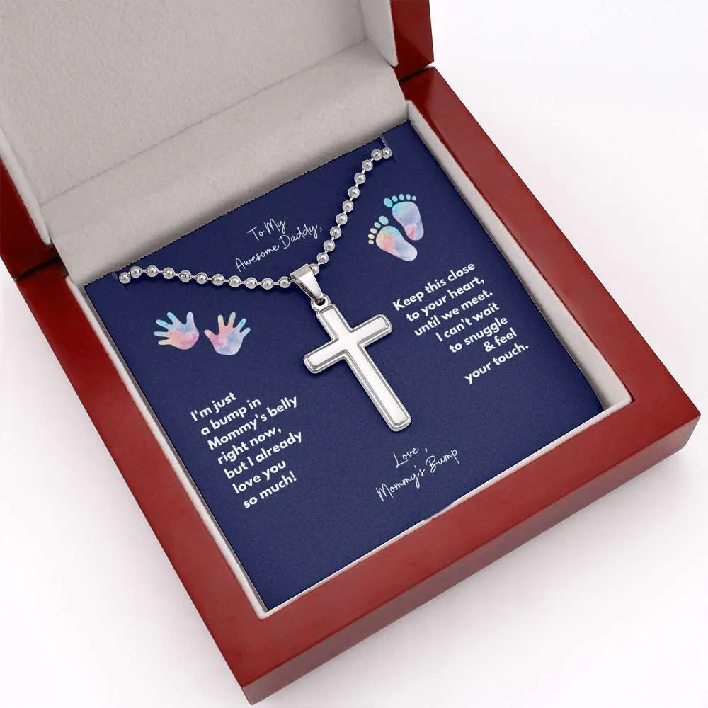 To Daddy, Love Baby Bump Cross Necklace