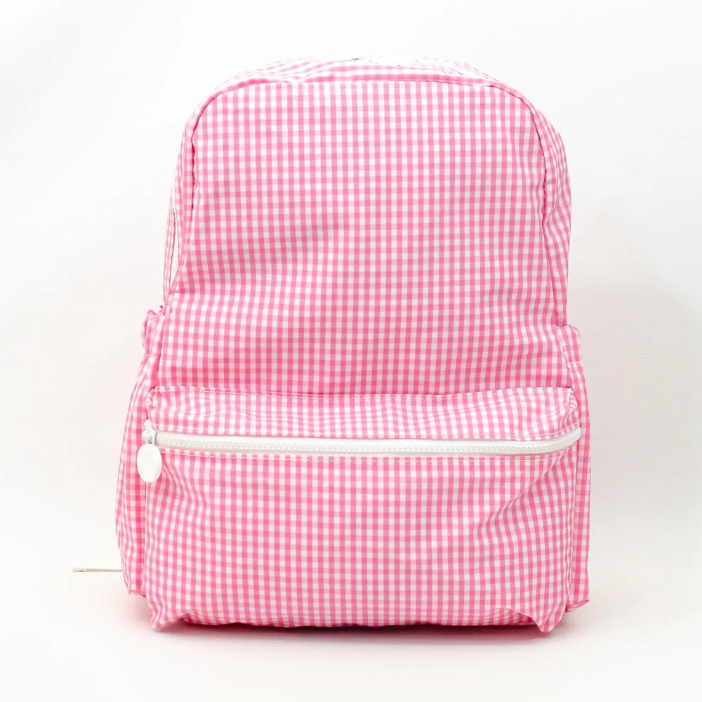 TRVL Design - Pink Gingham Backpacker - Monogrammed Baby Gift - Pink Check Diaper Bag