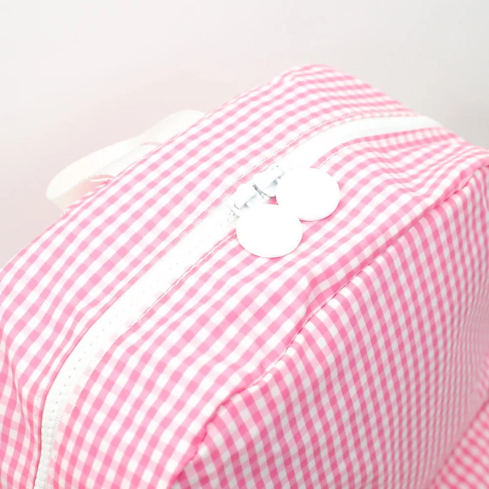 TRVL Design - Pink Gingham Backpacker - Monogrammed Baby Gift - Pink Check Diaper Bag