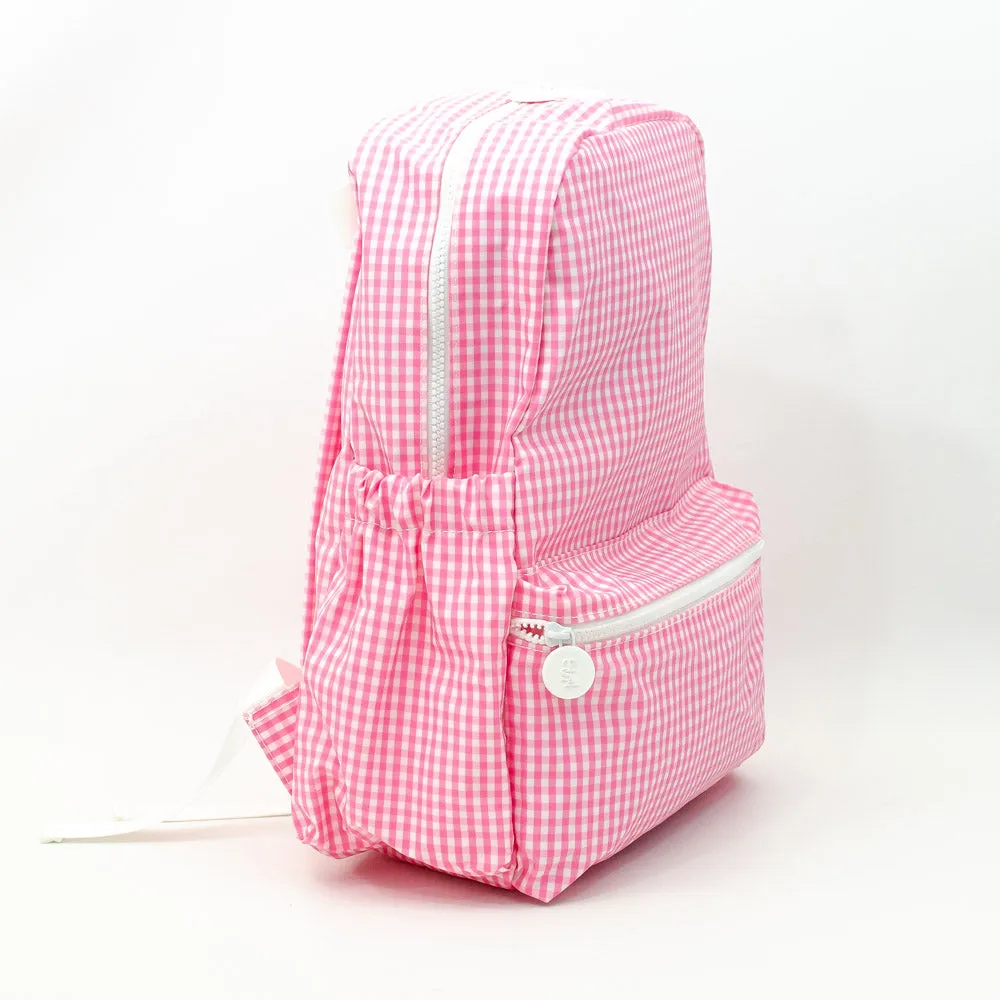 TRVL Design - Pink Gingham Backpacker - Monogrammed Baby Gift - Pink Check Diaper Bag