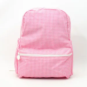 TRVL Design - Pink Gingham Backpacker - Monogrammed Baby Gift - Pink Check Diaper Bag