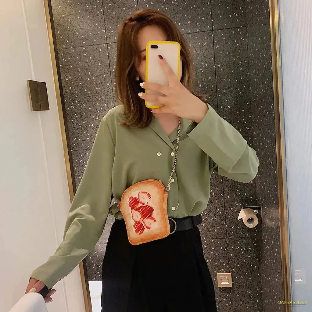 Unique Small Bread Pattern Crossbody Bag - Unusual Fashionable Statement Messenger Bag with Cute Chain