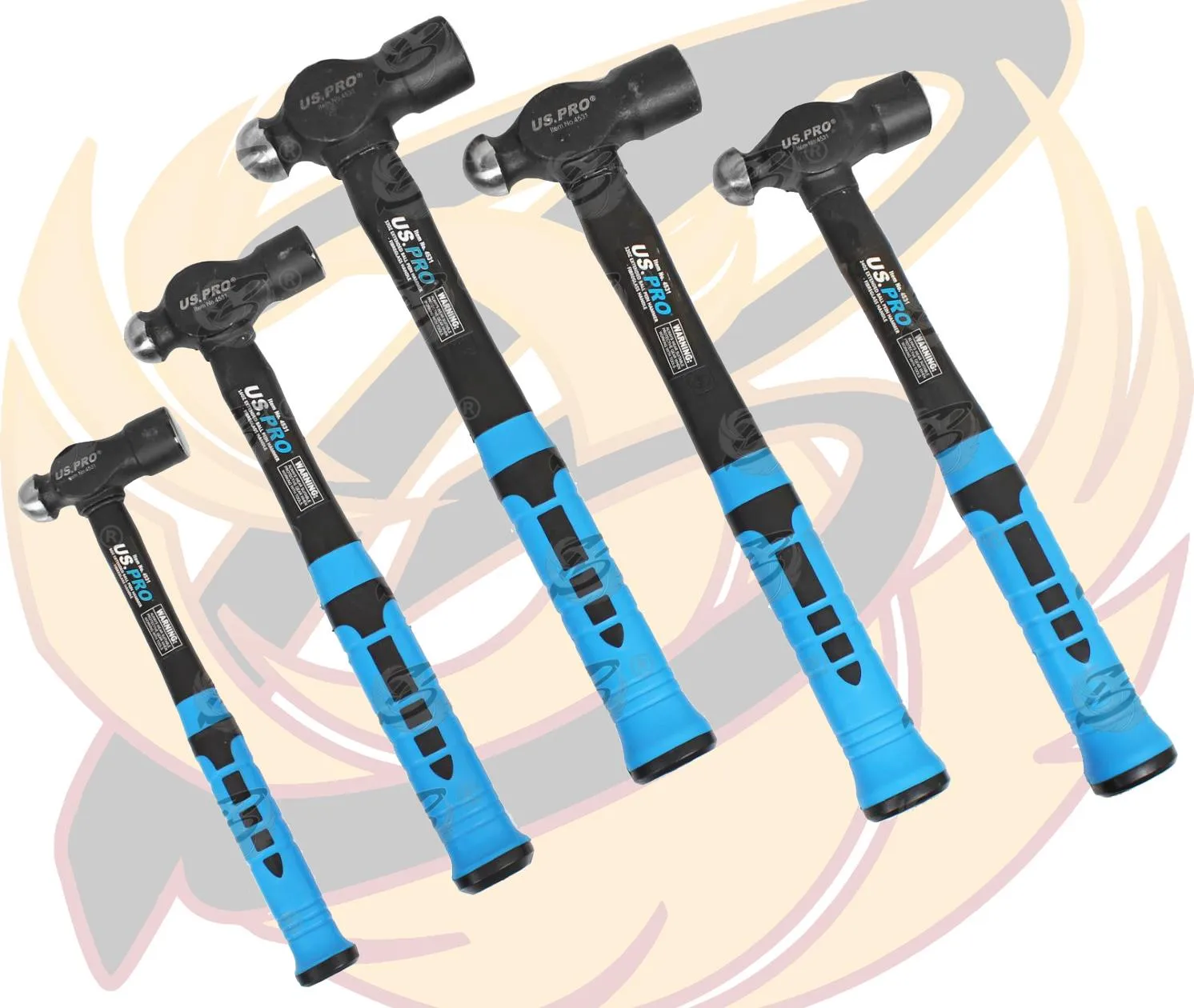 US PRO 5PCSEXTENDED BALL PEIN HAMMER SET 8OZ - 16OZ - 24OZ - 32OZ - 40Z