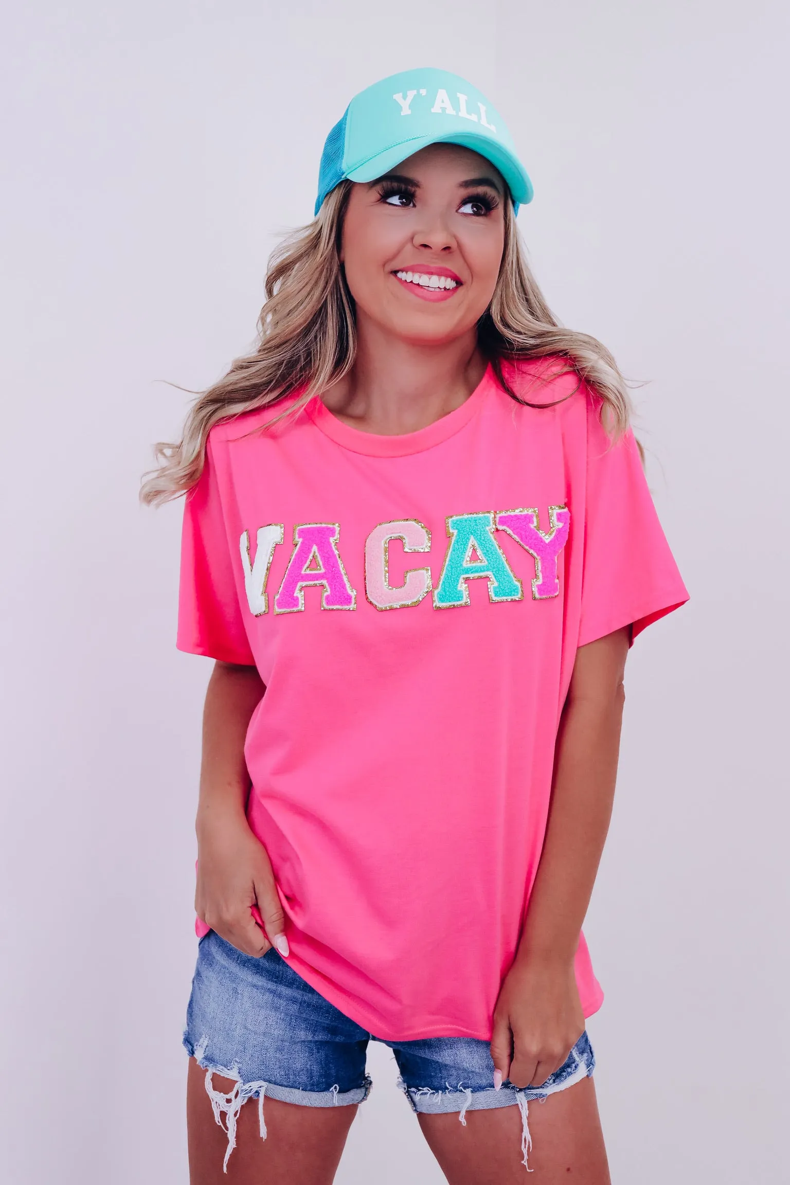 Vacay Patch Graphic Tee - Pink