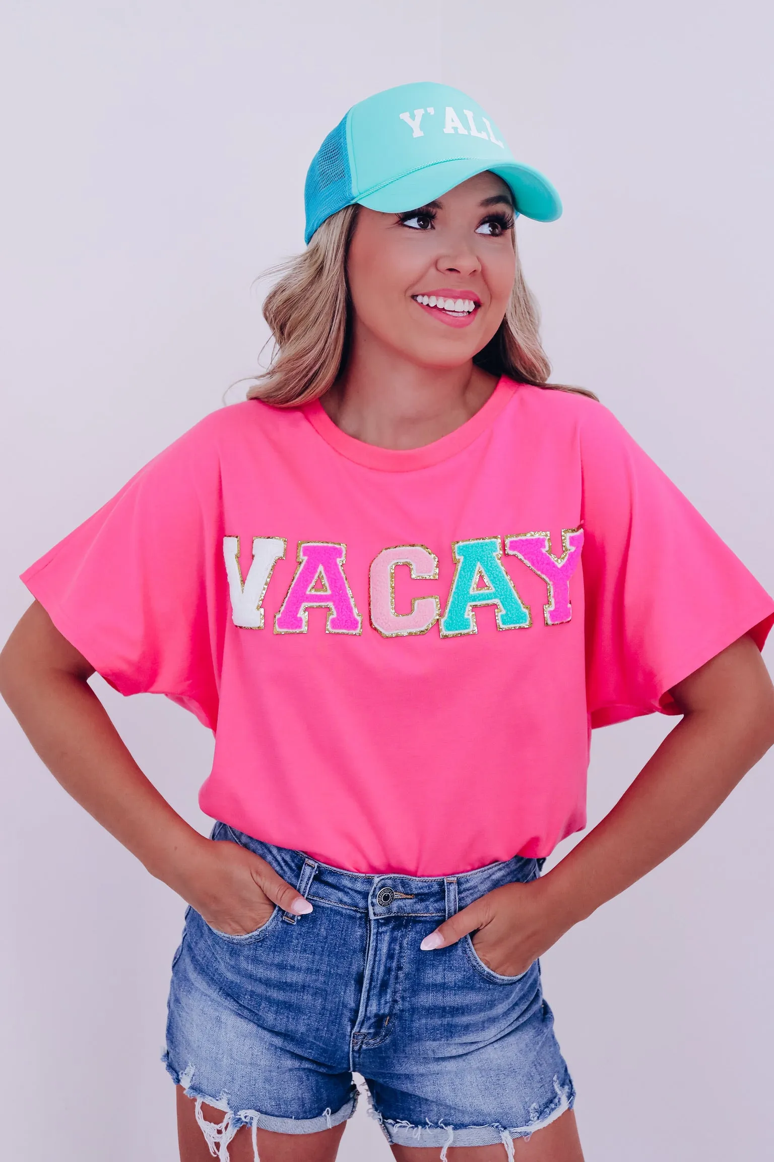 Vacay Patch Graphic Tee - Pink