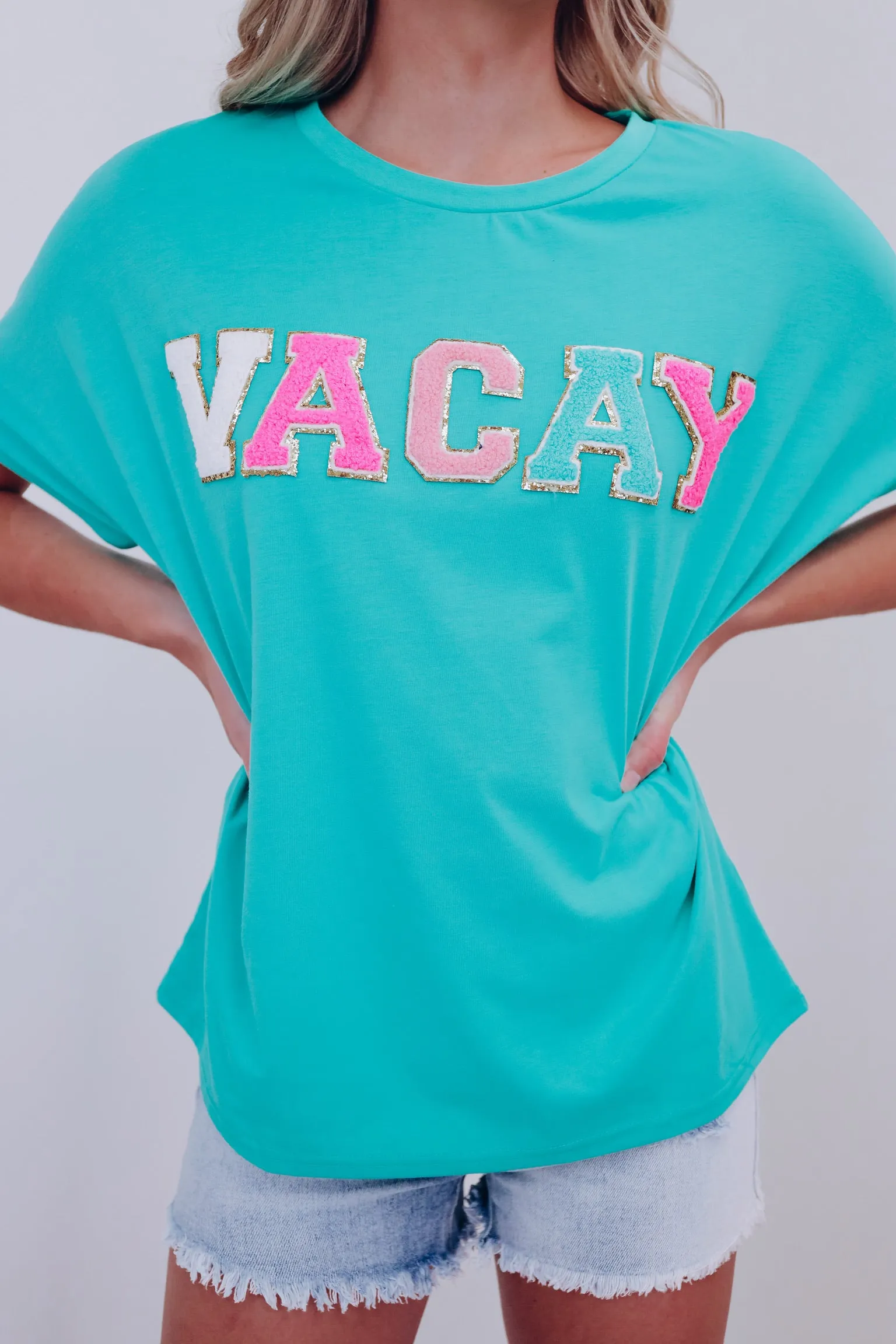 Vacay Patch Graphic Tee - Turquoise