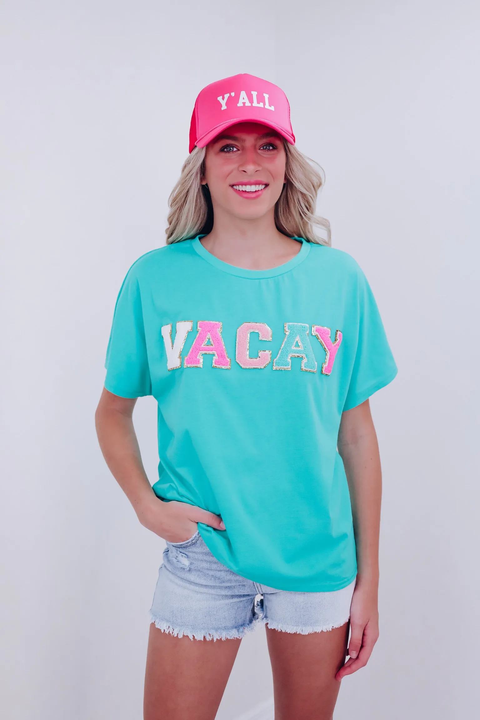 Vacay Patch Graphic Tee - Turquoise