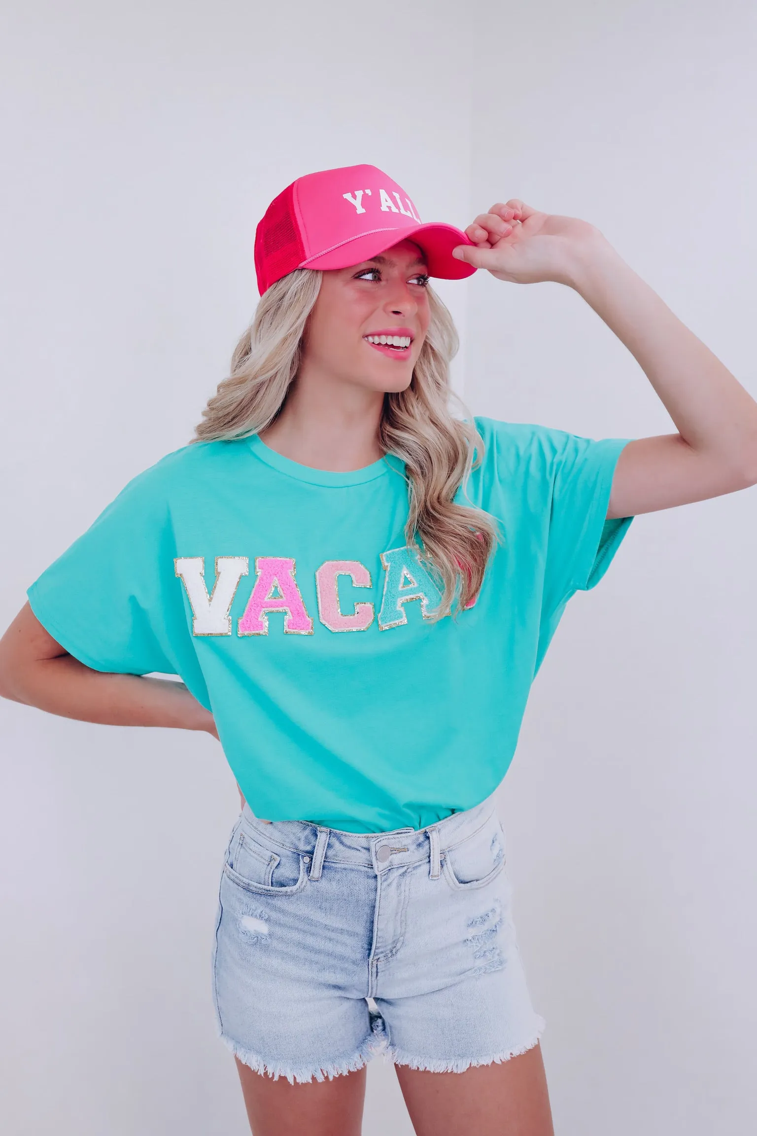 Vacay Patch Graphic Tee - Turquoise