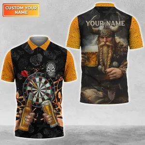 Viking Beer Personalized Name 3D Viking And Darts Polo Shirt With Pocket