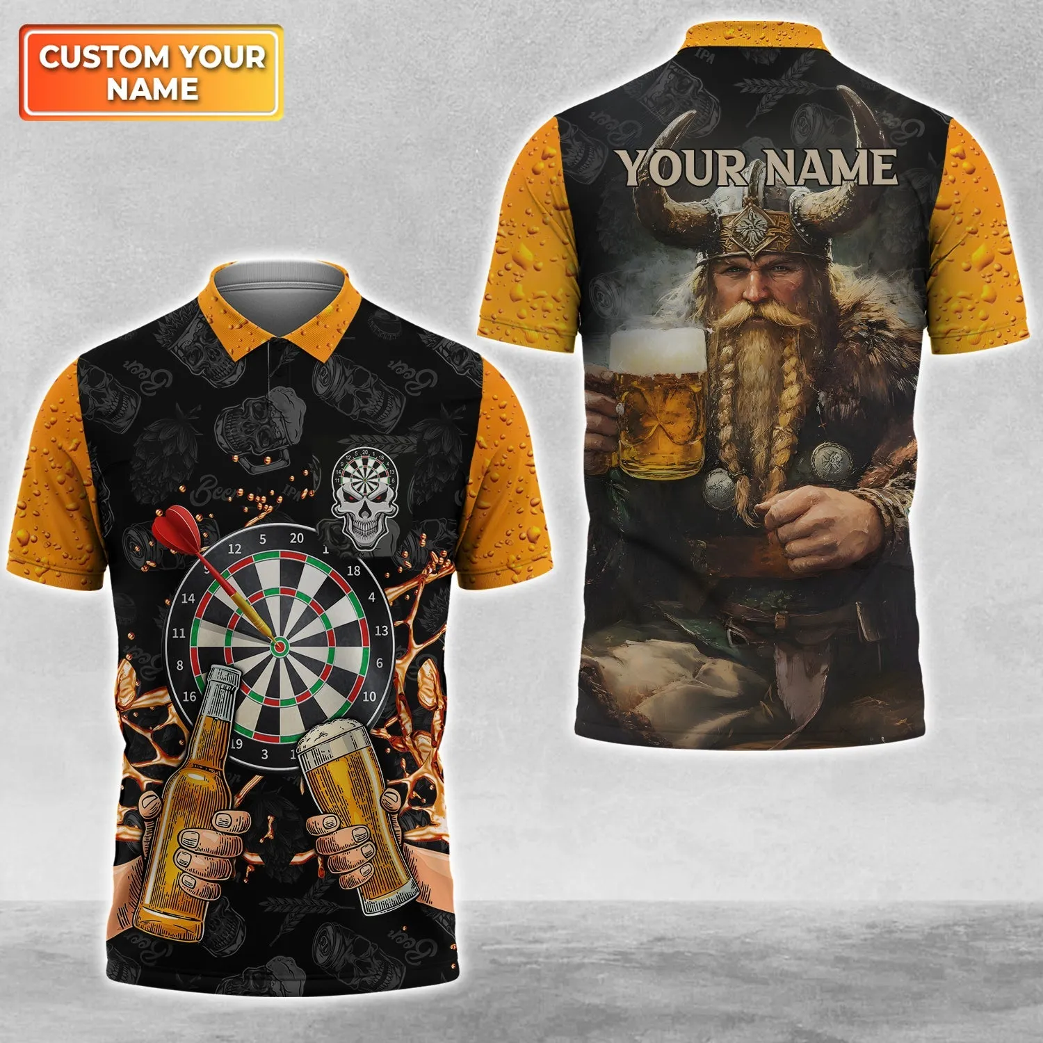 Viking Beer Personalized Name 3D Viking And Darts Polo Shirt With Pocket